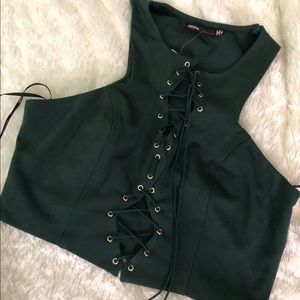 Emerald green lace up crop top